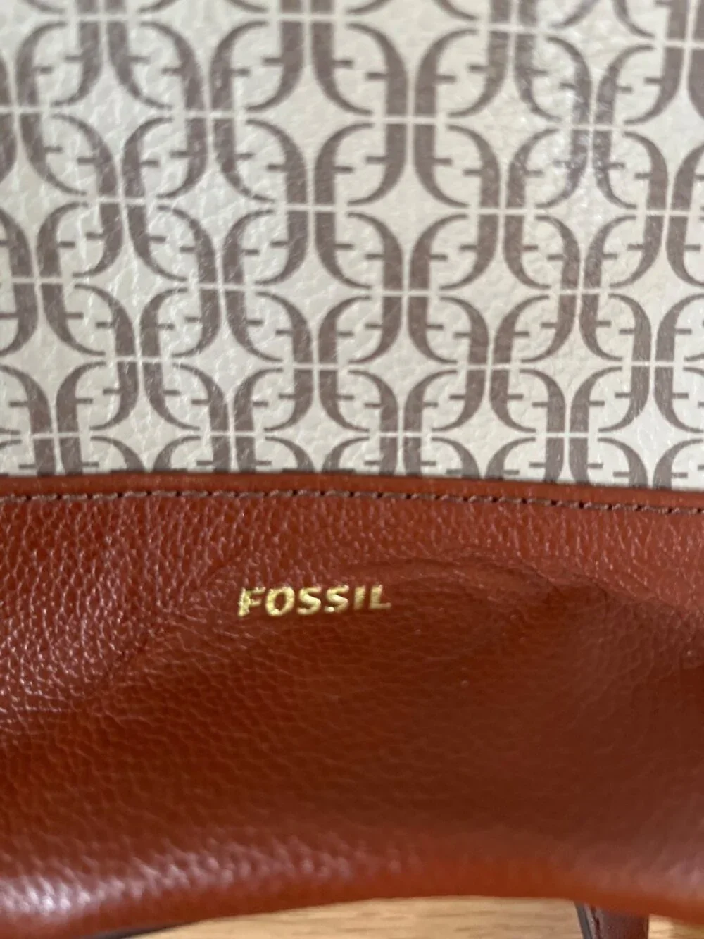 Fossil Elina Convertible Backpack Tan Cream Monogram Pattern With Floral Accents